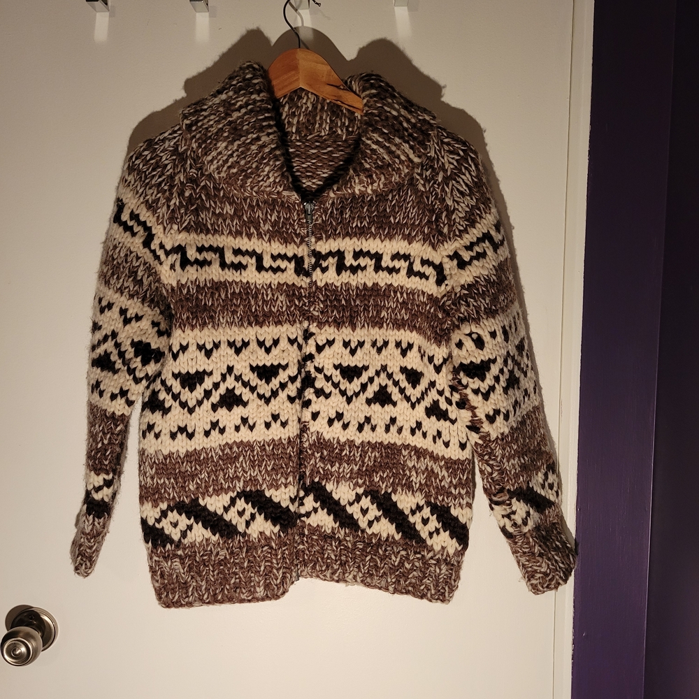 Vintage Brown and Cream Hand Knit Cowichan Sweater